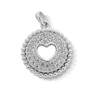 Sterling Silver CZ Heart Cutout Medallion Charm