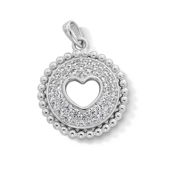 Sterling Silver CZ Heart Cutout Medallion Charm