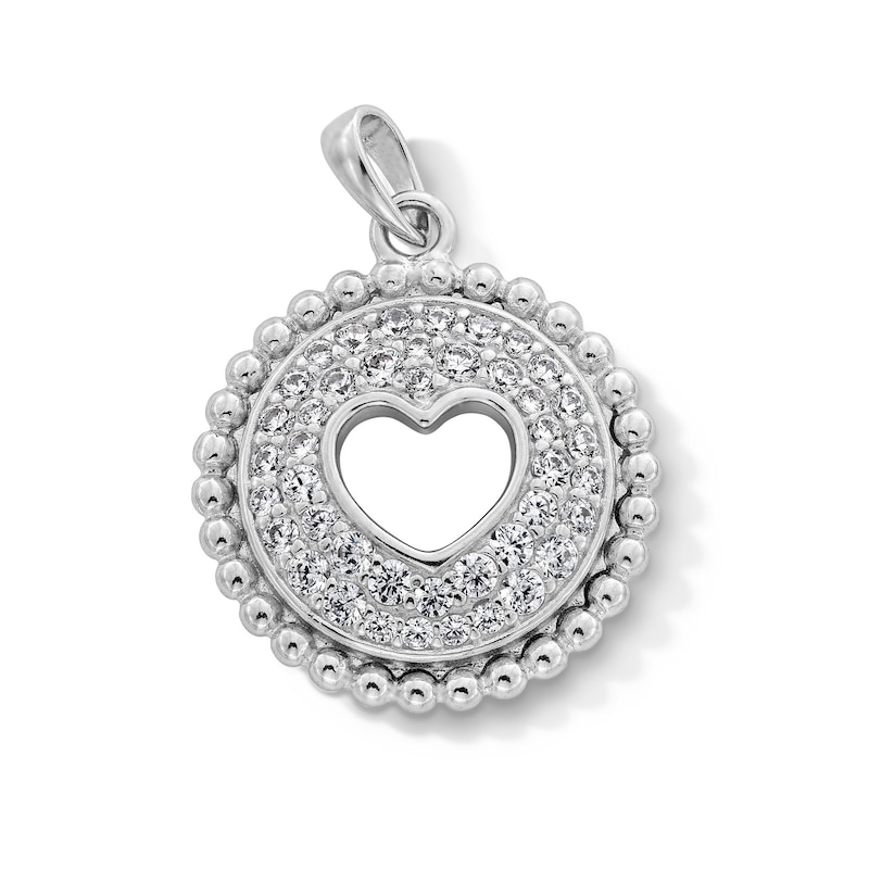 Sterling Silver CZ Heart Cutout Medallion Charm