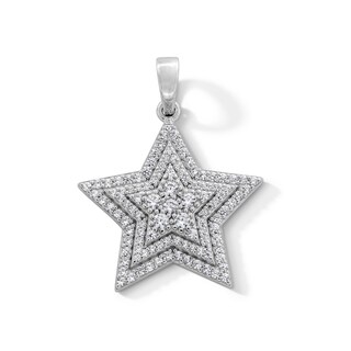 Sterling Silver CZ Layered Star Necklace Charm