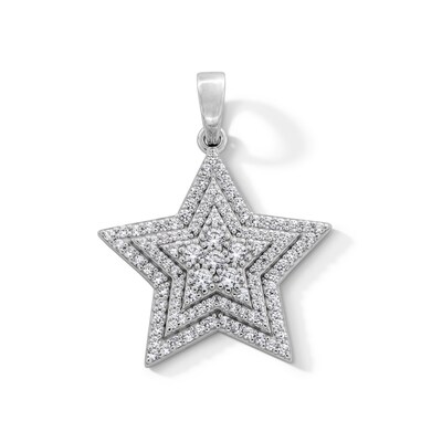 Sterling Silver CZ Layered Star Necklace Charm