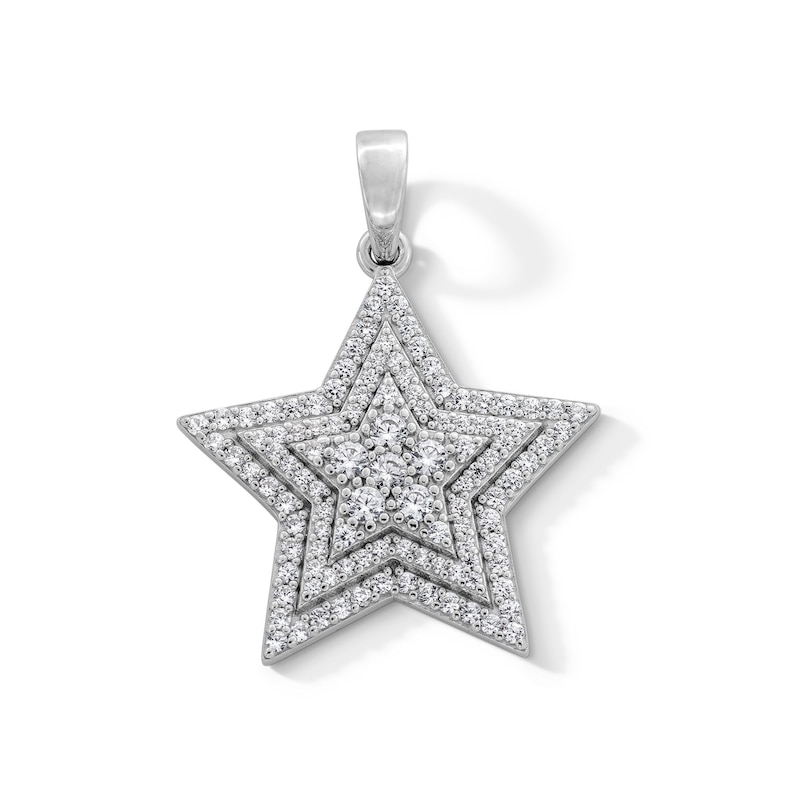 Sterling Silver CZ Layered Star Necklace Charm