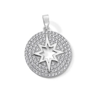 Sterling Silver CZ North Star Medallion Necklace Charm