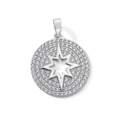 Sterling Silver CZ North Star Medallion Necklace Charm