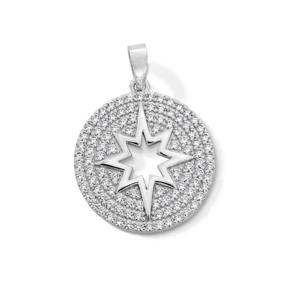 Sterling Silver CZ North Star Medallion Necklace Charm