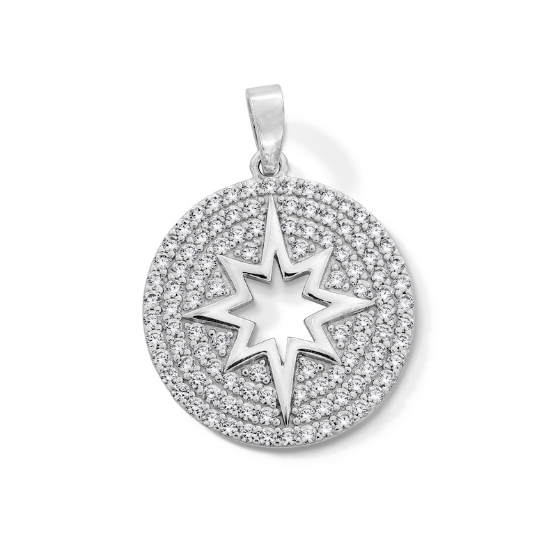 Sterling Silver CZ North Star Medallion Necklace Charm