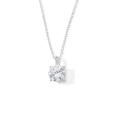 Solid Sterling Silver CZ Round Stone Pendant - 16" + 2"
