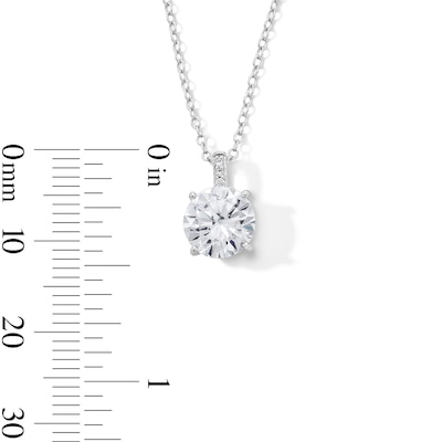Solid Sterling Silver CZ Round Stone Pendant - 16" + 2"