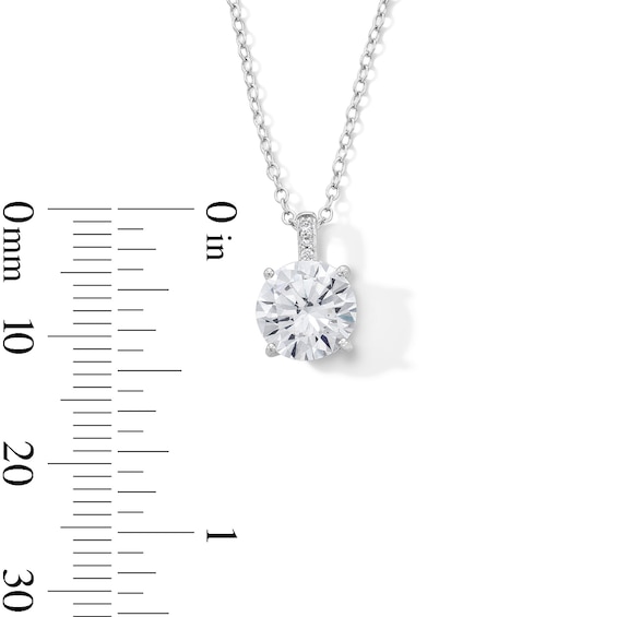 Solid Sterling Silver CZ Round Stone Pendant - 16" + 2"