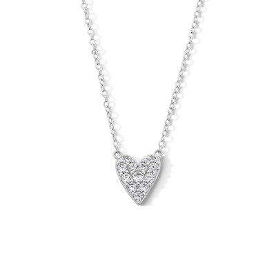 Sterling Silver CZ Cluster Heart Pendant - 16" + 2"