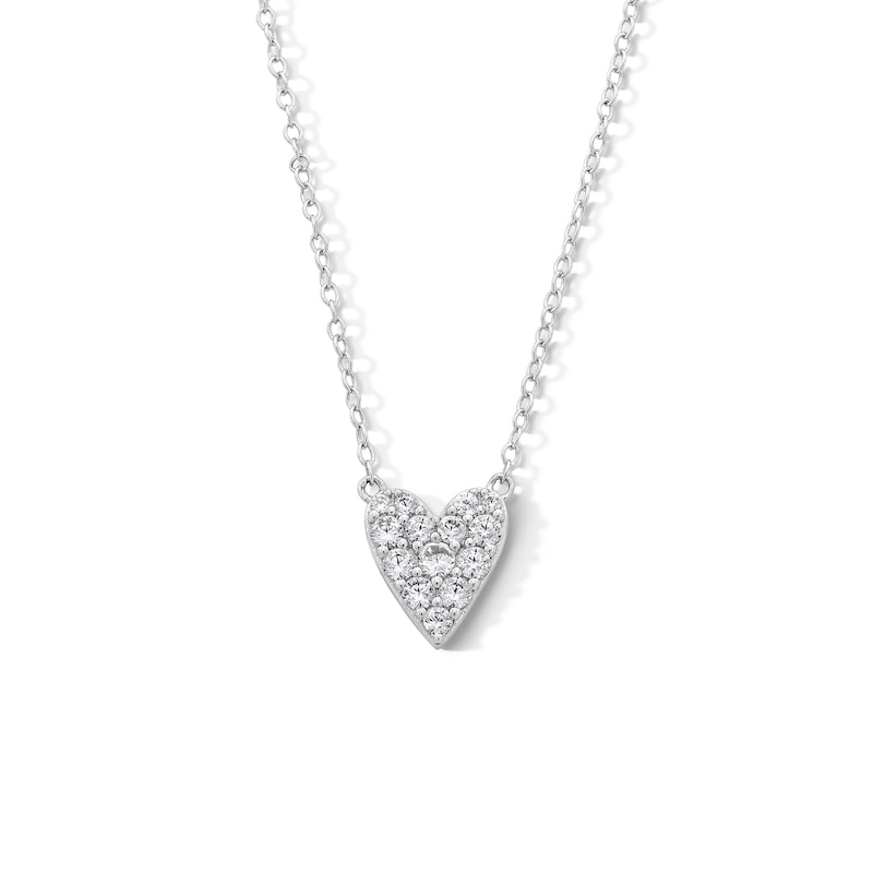 Sterling Silver CZ Cluster Heart Pendant - 16" + 2"