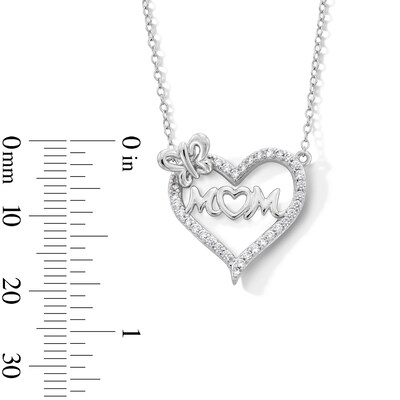 Solid Sterling Silver CZ Mom Heart Pendant - 16" + 2"