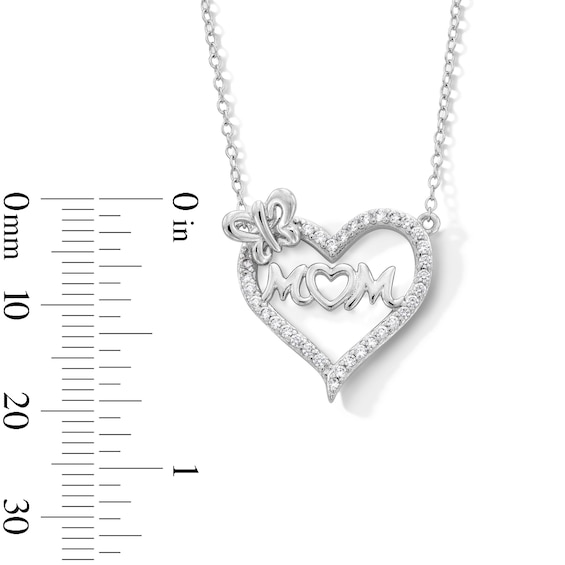 Solid Sterling Silver CZ Mom Heart Pendant - 16" + 2"