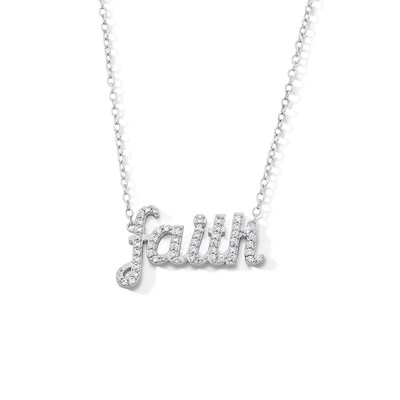 Sterling Silver CZ Faith Pendant - 16" + 2"