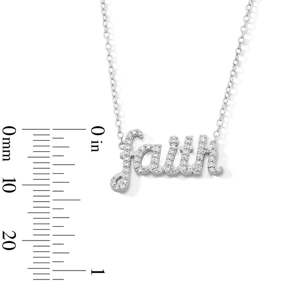 Sterling Silver CZ Faith Pendant - 16" + 2"