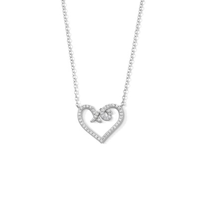 Solid Sterling Silver CZ XO Heart Pendant - 16" + 2"