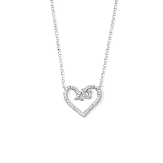 Solid Sterling Silver CZ XO Heart Pendant - 16" + 2"