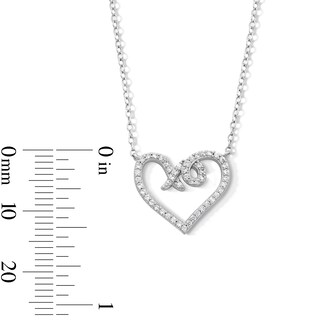 Solid Sterling Silver CZ XO Heart Pendant - 16" + 2"