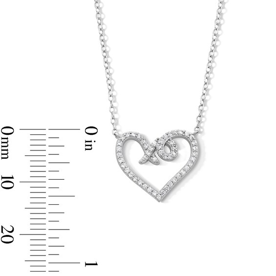 Solid Sterling Silver CZ XO Heart Pendant - 16" + 2"