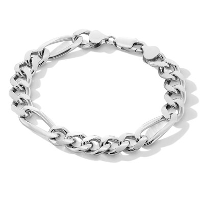 Solid Sterling Silver Diamond-Cut Figaro Chain Bracelet - 8"