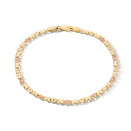 10K Solid Gold Two-Tone “Mom” Heart Link Bracelet - 7”