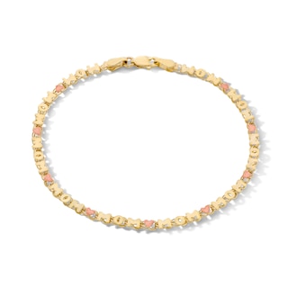 10K Solid Gold Two-Tone “Mom” Heart Bracelet - 7”