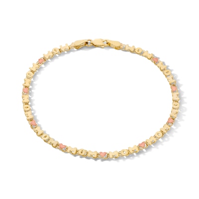 10K Solid Gold Two-Tone “Mom” Heart Bracelet - 7”