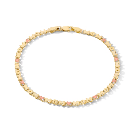 10K Solid Gold Two-Tone “Mom” Heart Bracelet - 7”