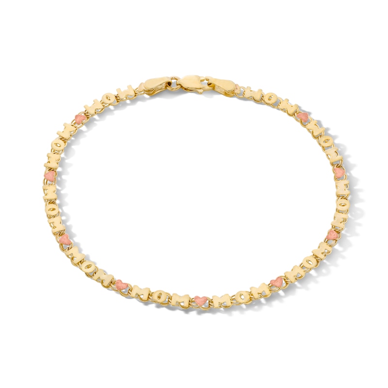 10K Solid Gold Two-Tone “Mom” Heart Bracelet - 7”