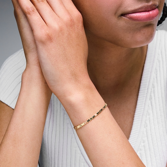 10K Solid Gold Two-Tone “Mom” Heart Bracelet - 7”