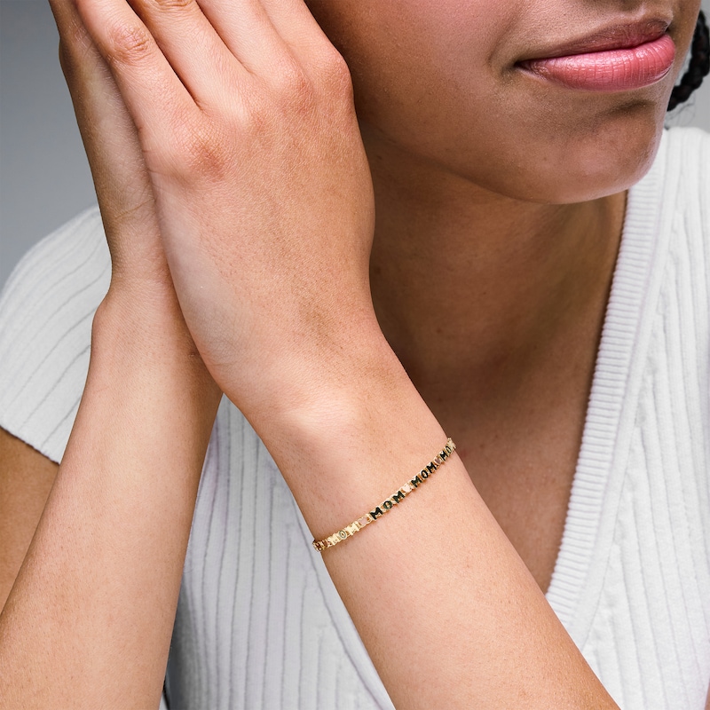 10K Solid Gold Two-Tone “Mom” Heart Bracelet - 7”