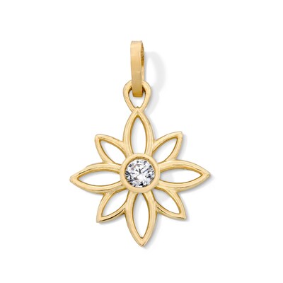 10K Semi-Solid Gold CZ Lotus Necklace Charm
