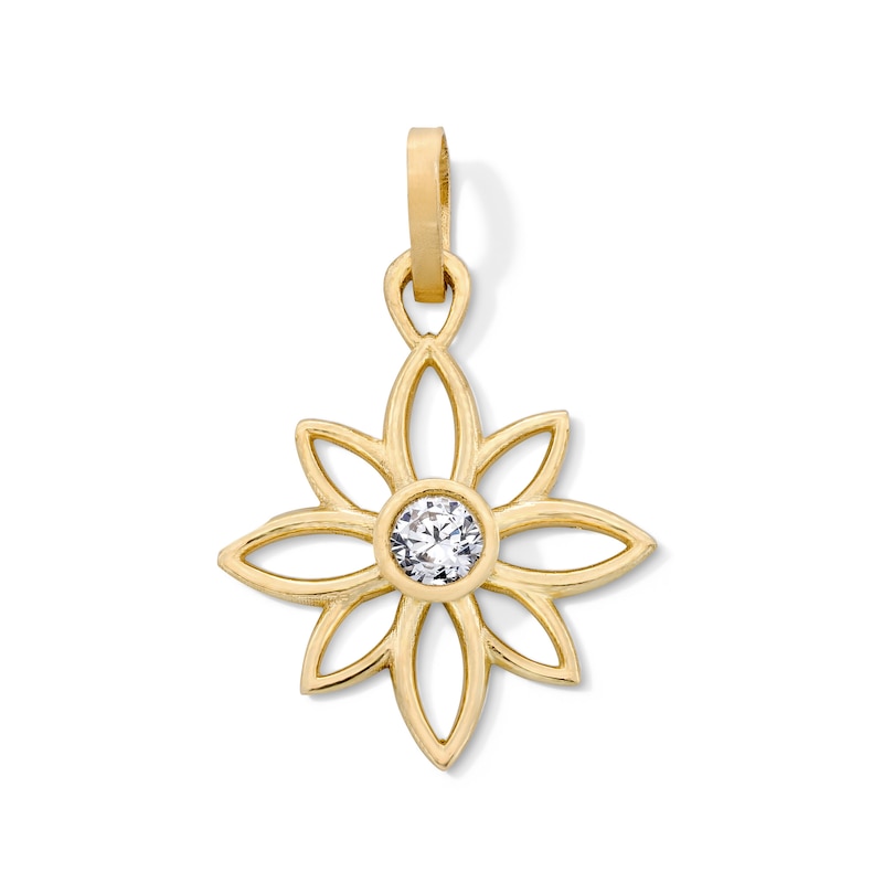 10K Semi-Solid Gold CZ Lotus Necklace Charm