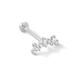 14K White Gold CZ Round and Baguette Cartilage Barbell - 18G 5/16"