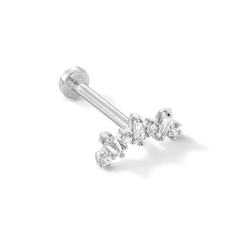 Main Image 1 of 14K White Gold CZ Round and Baguette Cartilage Barbell - 18G 5/16"