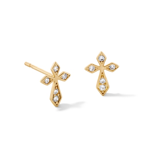 10K Gold CZ Small Cross Studs