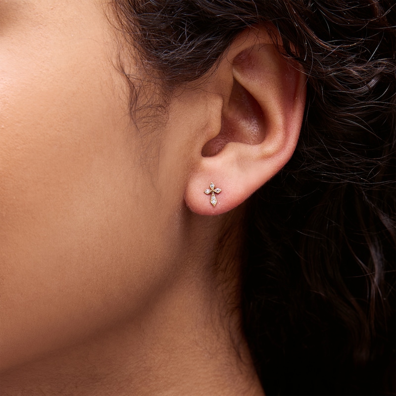 Main Image 2 of 10K Gold CZ Small Cross Studs