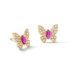 10K Semi-Solid Gold Pink CZ Marquise Butterfly Studs