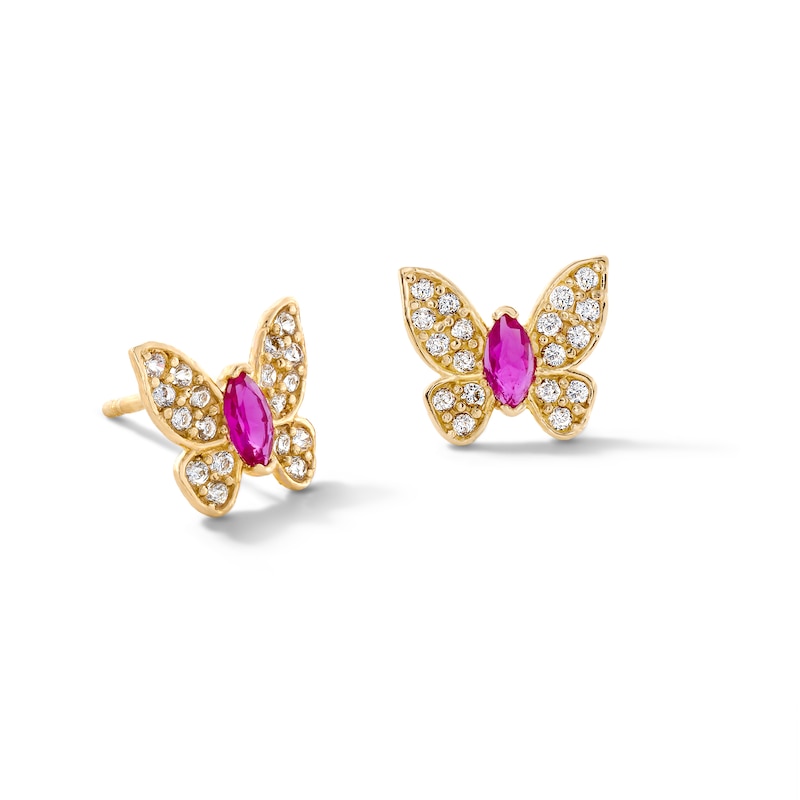 10K Semi-Solid Gold Pink CZ Marquise Butterfly Studs