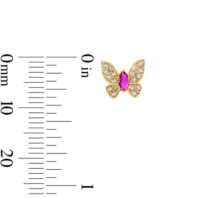 10K Semi-Solid Gold Pink CZ Marquise Butterfly Studs