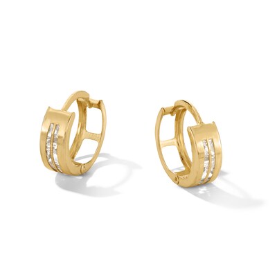 10K Semi-Solid Gold CZ Double Line Huggie Hoops