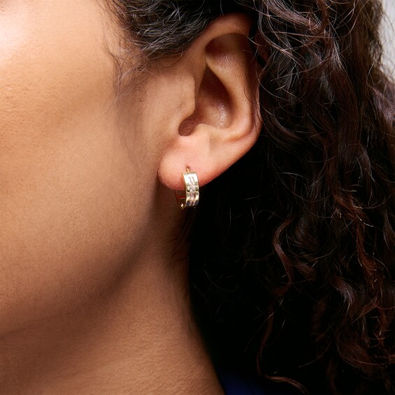 10K Semi-Solid Gold CZ Double Line Huggie Hoops