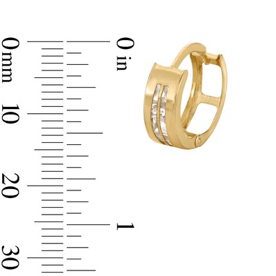 10K Semi-Solid Gold CZ Double Line Huggie Hoops