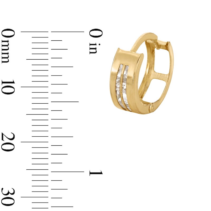 10K Semi-Solid Gold CZ Double Line Huggie Hoops