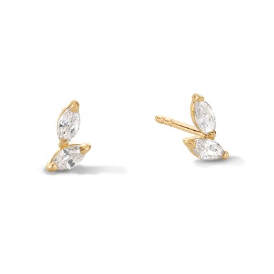 10K Gold CZ Double Marquise Studs