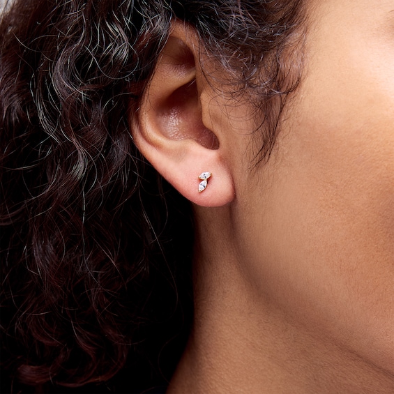 10K Gold CZ Double Marquise Studs