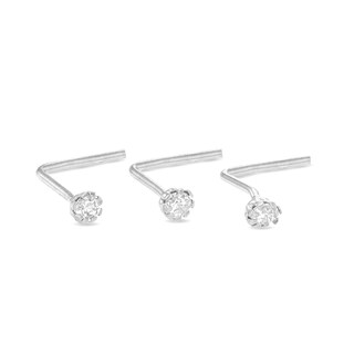 14K White Gold CZ Nose Stud Set - 24G 3/16"