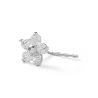 14K White Gold CZ Flower L-Shape Nose Stud - 24G 1/4"