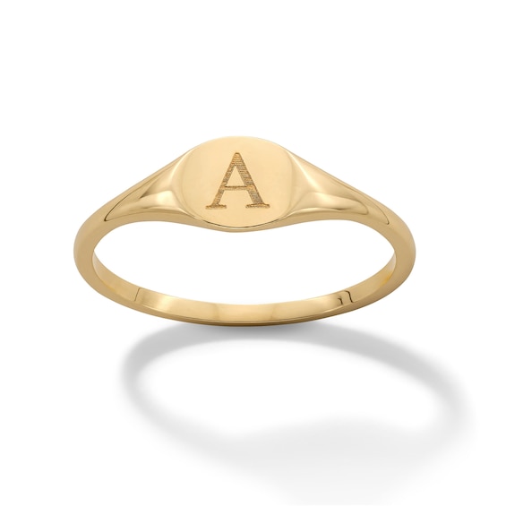 10K Gold Engravable Initial Signet Ring - Size 7