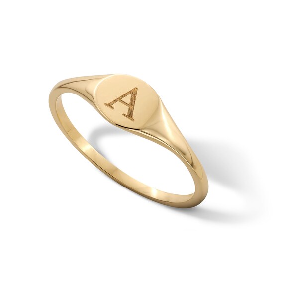 10K Gold Engravable Initial Signet Ring - Size 7
